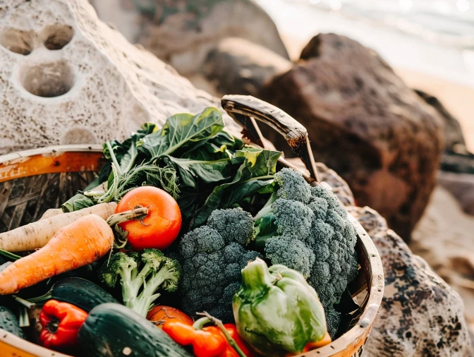 yoga diet and nutrition on a beach