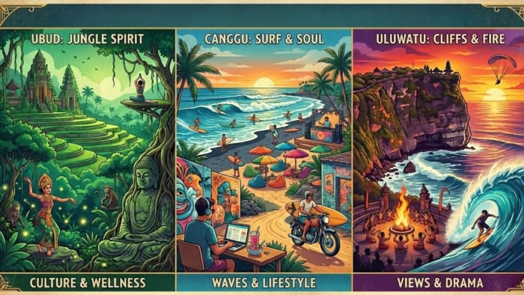ubud vs canggu vs uluwatu