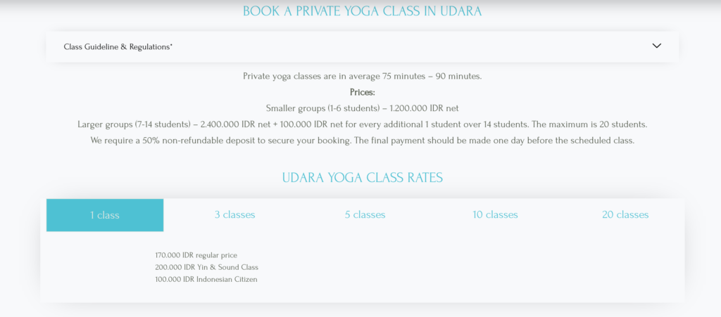 udara bali daily yoga class price