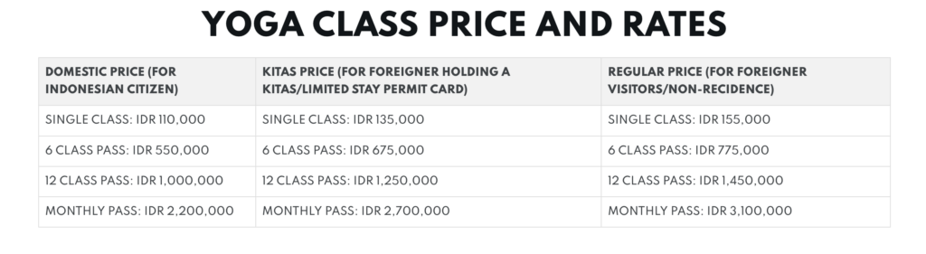 samadi bali daily yoga class price