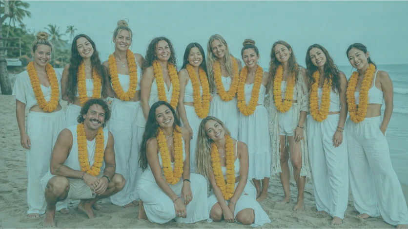 Yoga teacher training students graduating in Batu Bolong, Canggu